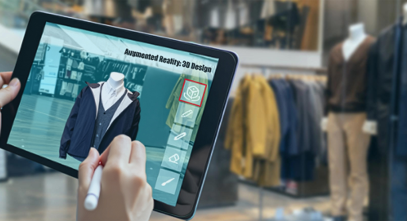 This is an image of a pair of Hands holding a tablet device and using an Augmented Reality app to edit a 3D design.